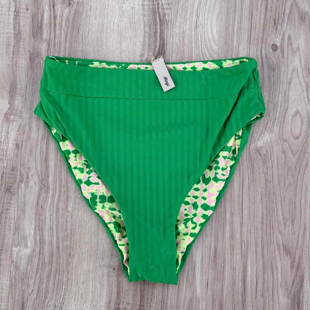 Maaji Reversible Ribbed High Waisted Bikini Bottom Green Print Women’s XS